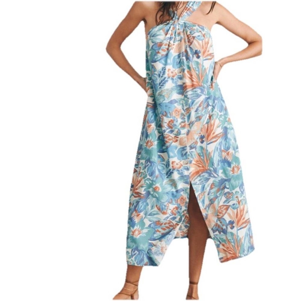Faherty Bay Twist Dress Size XL Floral Vacation Organic Cotton Paradise Blossom